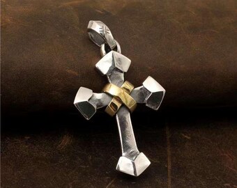 Gothic Classic gold Cross Charm Men&#39;s Amulet pendant 925 sterling silver handmade Vintage biker punk rock hip hop good idea gift for couple