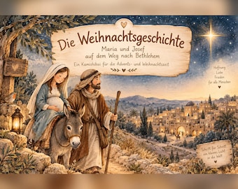 História de Natal Kamishibai | Maria e José a caminho de Belém | Jardim de Infância do Advento | Cartões ilustrados de Natal com Jesus