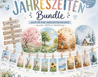 Seasons Bundle for Kindergarten | Seasons Clock, Monthly Cards, Activity Circle & Poster | Spring, Summer, Autumn, Winter | Kindergarten PDF