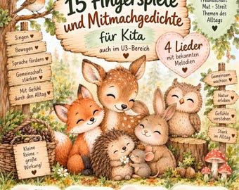 15 jogos de dedos e poemas participativos sobre animais da floresta para crianças menores de 3 anos | 4 canções infantis | Amizade, discussões e sentimentos | Outono para jardim de infância/creche (PDF)