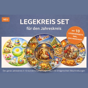May include: A colorful Legkreis Set for the year's cycle, featuring 10 Legkreis sets with descriptions. The image shows circular illustrations of Easter, Christmas, and other seasonal themes. Text on the image reads "LEGEKREIS SET".