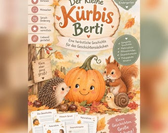 Kit de Histórias de Outono – A Abóbora Pequena Berti | História de Outono para Creche e Jardim de Infância | Desenvolvimento da Linguagem para Crianças Menores de 3 Anos | PDF da História da Abóbora