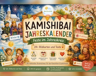 Kamishibai | Mais de 24 cartões ilustrados e textos | Festivais das estações do ano | Creche, Jardim de Infância, Pré-escola, Ensino Fundamental | Religião | Círculo Matinal |