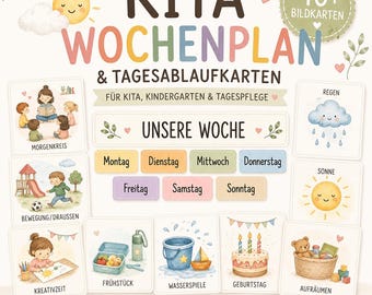 Wochenplan Kita | Tagesablaufkarten Kindergarten | 40+ Bildkarten | Wochentage Montag–Sonntag | Kita Routine | PDF Download