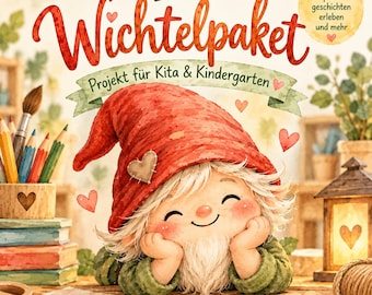 Paquete de materiales Wichtel para jardines de infancia | Juego de dedos, cuento sonoro, juego de memoria, rompecabezas, ejercicios de escritura y portafolio | PDF para niños menores de 3 años