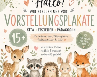 Mais de 15 pôsteres introdutórios para creches | Perfis de educadores e professores | Estágio | Educação infantil/Atividades extracurriculares | Animais da floresta (PDF para download)