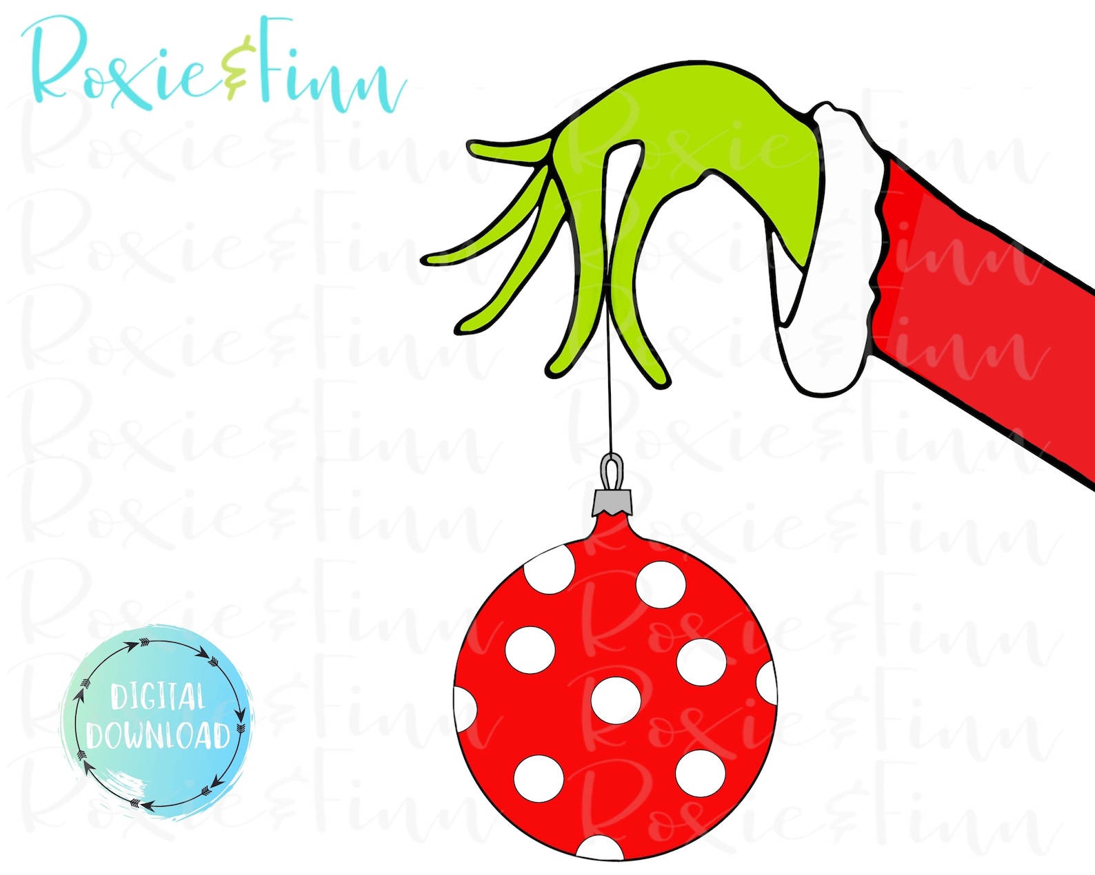 Grinch Hand Christmas Ornament TWO PNG Downloads, Sublimation Designs