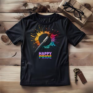 Happy Pride Watercolor T-shirt, Unisex Garment-Dyed Shirt, LGBTQ+ Apparel, Pride Month, Celebration Tee, Gift for Allies