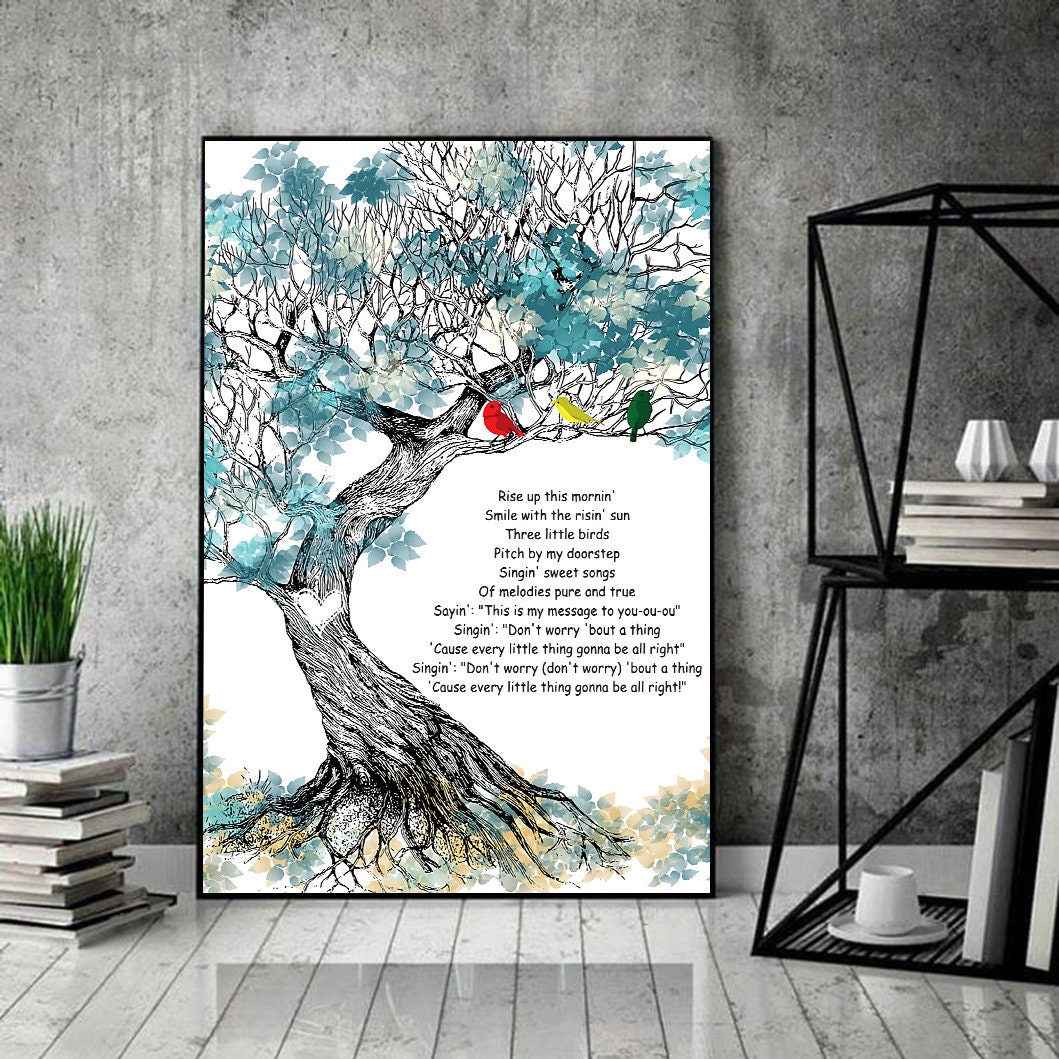 Digital Prints Art Collectibles Bob Marley Three Little Birds Song Lyrics Poster Vintage Lyrics Print Anniversary Gift Music Poster Uu1499 Lyrics Wall Art Prints Hamaguri Co Jp