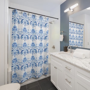 Chinoiserie Shower Curtains - Floral Bathroom Decor, Asian Inspired Bath Curtains, Elegant Home Accessories, Tropical Shower Drapes, Unique