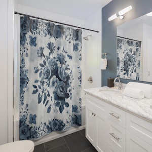 Chinoiserie Boho Shower Curtain - Elegant Bathroom Decor, Floral Fabric Bath Curtain, Asian Inspired Home Accessories, Vintage Style