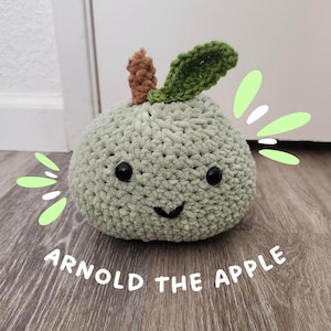 Crochet Arnold the Apple Plushie, Fruit, Toy, Amigurumi, Cute, Green, Stuffed, Decor