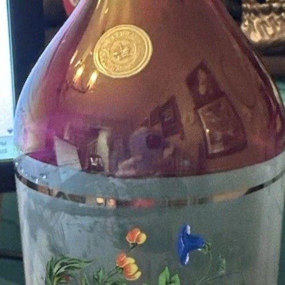 ガラス製デキャンタ 花模様 VNTG ルビーフラッシュハンドカットガラスデキャンタ 花柄デザイン