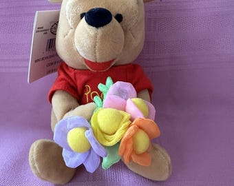 Disney Store Mini Flower Pooh Bean Bag Plush Toy New with Tags