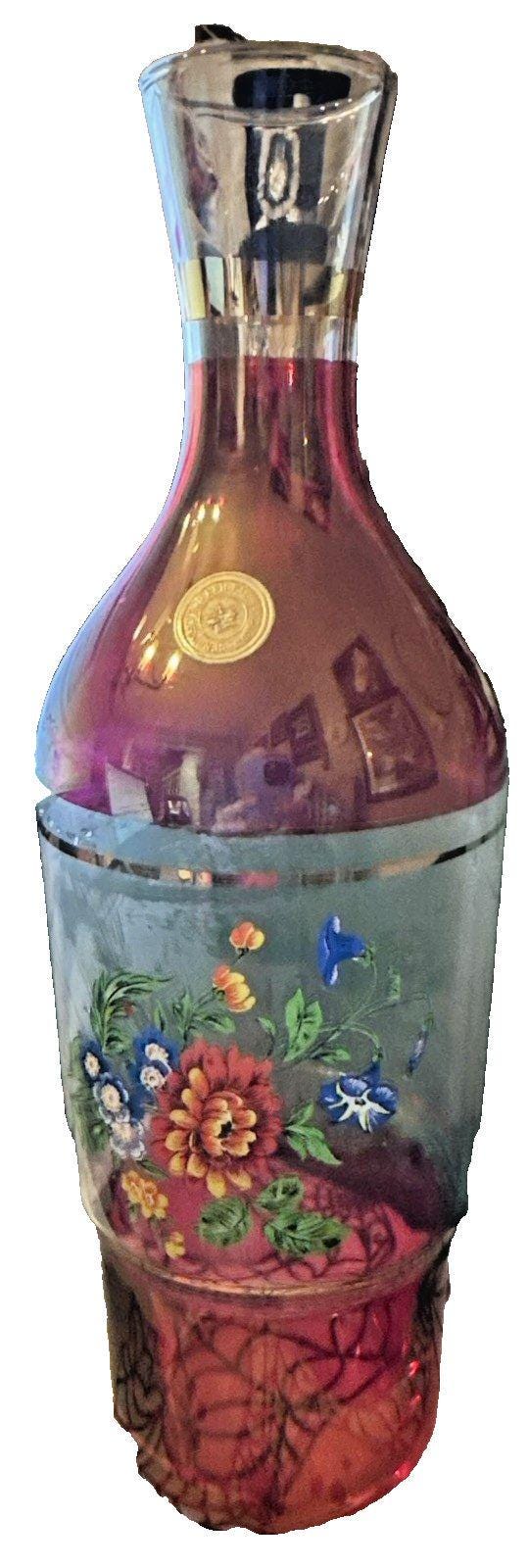ガラス製デキャンタ 花模様 VNTG ルビーフラッシュハンドカットガラスデキャンタ 花柄デザイン
