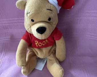 Santa Claus Winnie the Pooh Bear Mini Bean Bag Disney Plush Christmas Holiday-No Hang Tag