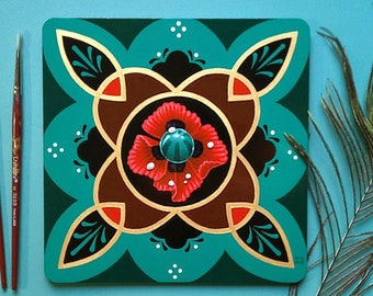 Peinture acrylique originale - petite oeuvre d'art murale par Grelin Machin - fleur de pavot