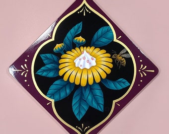 Peinture acrylique originale - petite oeuvre d'art murale par Grelin Machin - Marguerite