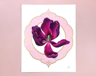 Original art on paper | 8x10 colored pencils drawing | Pink Tulip by Grelin Machin