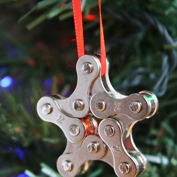 Recycled Bicycle Chain Star Holiday Ornament