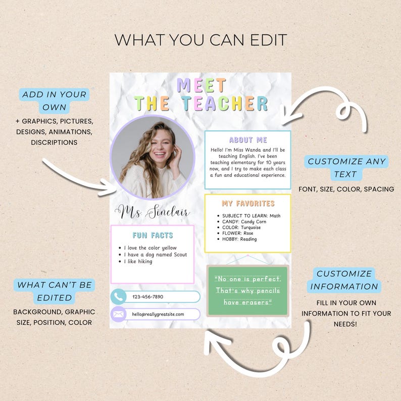 Editable Meet the Teacher Intro Sheet | Back to School Canva Template ...