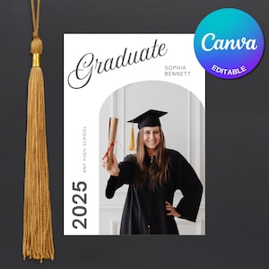 Anúncio de formatura editável e convite | Modelo Canva personalizável para eventos comemorativos