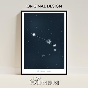 Póster de la constelación de ARIES, ilustración digital del signo del zodíaco, palabras positivas, regalo de decoración del hogar astrológico para Aries, arte de pared de estrellas celestiales