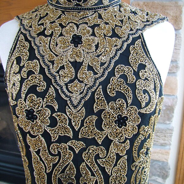 Art deco 1930s inspired Gold Black evening gown New Years Eve Red carpet ready