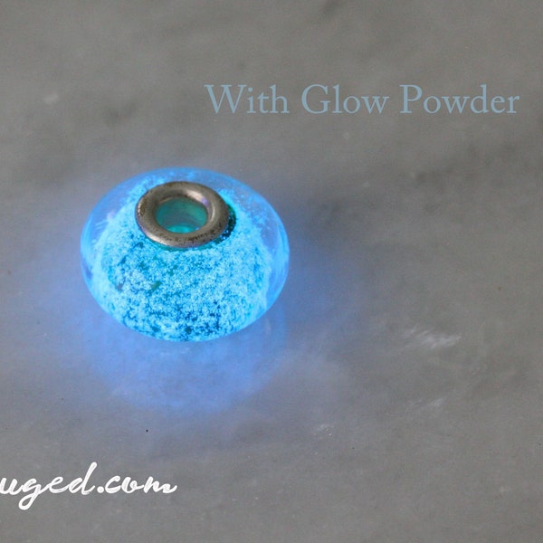 Glowing Big Hole Bead with Stainless Inserts: Choose color, Cremation Jewelry, Add sentimental item, Pet Ashes, Hair, Sand, Memorial, Glass