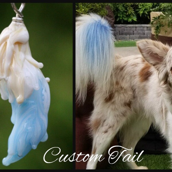 Custom Fur Color in shape of Tail: Add your sentimental item. Cremation jewelry, Hand made, Tribute, Glass Memorial, Pet Ashes