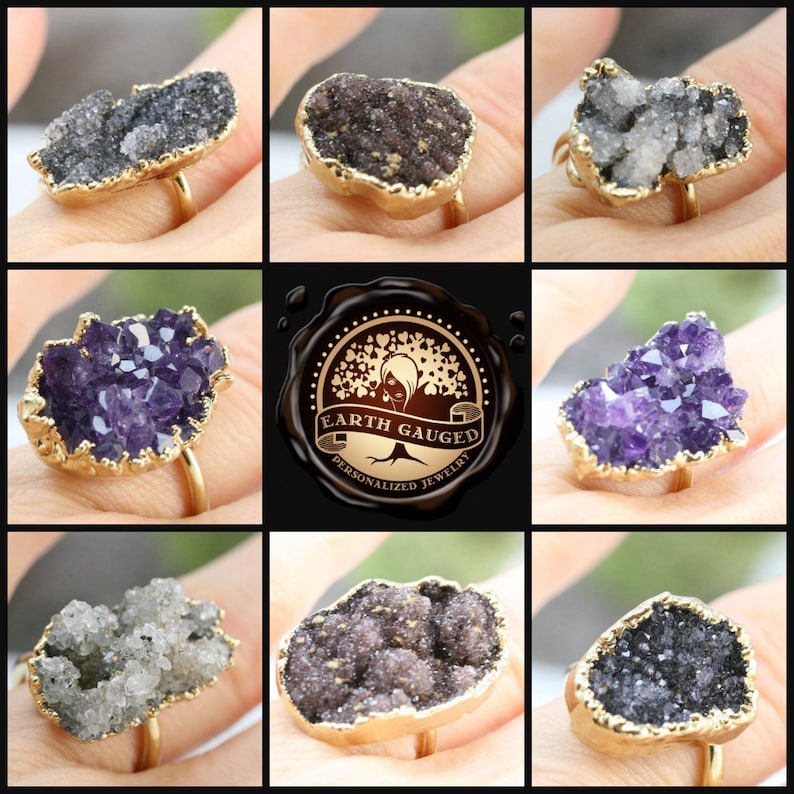 SPECIAL price multi colored Clearance SALE no returns 24K Gold Quartz Geode Adjustable Rings