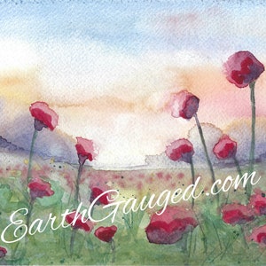 Greeting Card &quot;Poppy Sunrise&quot; with Envelope: Watercolor Original Art by Mici