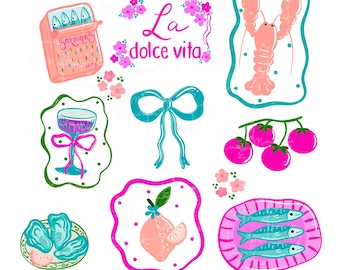 Mediterranean Summer Clipart, La Dolce Vita Food Illustrations (PNG Download)