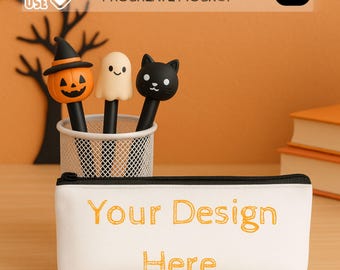 Adorable Halloween Mockup | Kawaii Ghost, Pumpkin & Cat Pencil Case Template | Instant Downloadable PDF