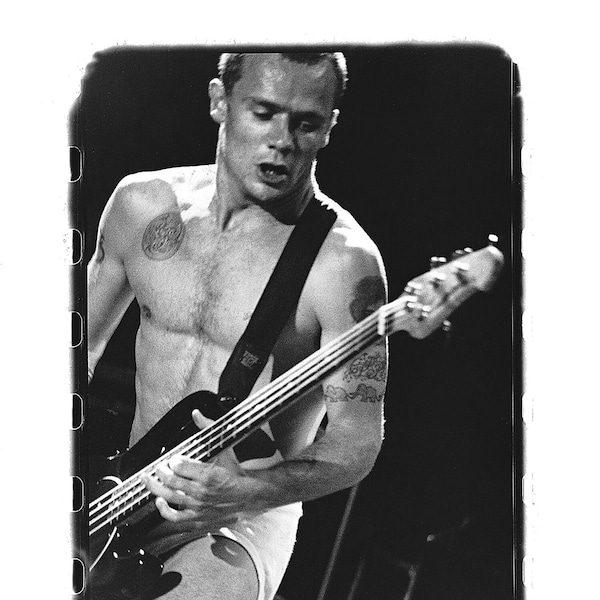 Concert Photo Flea Bass Player Red Hot Chile Peppers Black and White 90s Music Festival Art Print