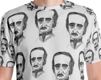 Art T-Shirt Edgar Allan Poe Drawing All Over Shirt for Men Women Teen Cool Writer Clothing