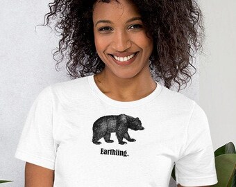 Vintage Style T Shirt Bär Erdling Tier Natur Illustration Baumwolle Unisex Shirt Rustikal Natur für Frauen Männer Teen