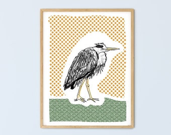 Dessin d’oiseau Imprimé à partir d’une illustration d’art originale pour l’art mural d’animaux contemporain pour la décoration intérieure.
