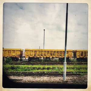 Art Photo Print Travel Photography Yellow Train with Graffiti Urban Rustic Home Decor Square Wall Art