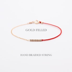 Red String Gold Filled Chain Bracelet Minimalist Gold Filled Beads Good Luck Chinese Knot Kabbalah Thread Cord Fibre