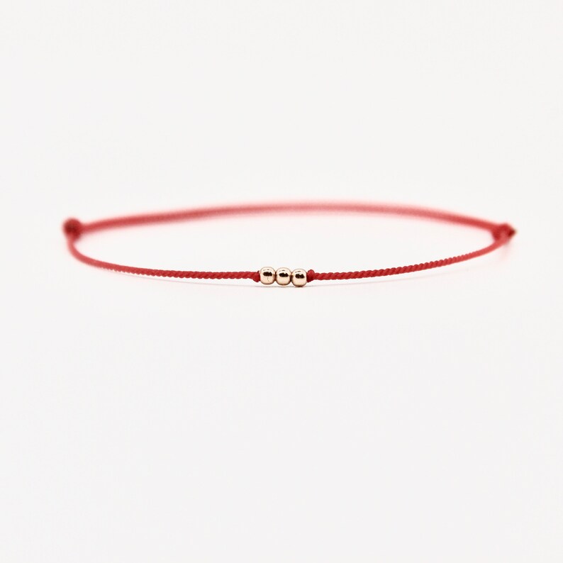 Red String Bracelet Minimalist Gold Filled Beads Good Luck Etsy