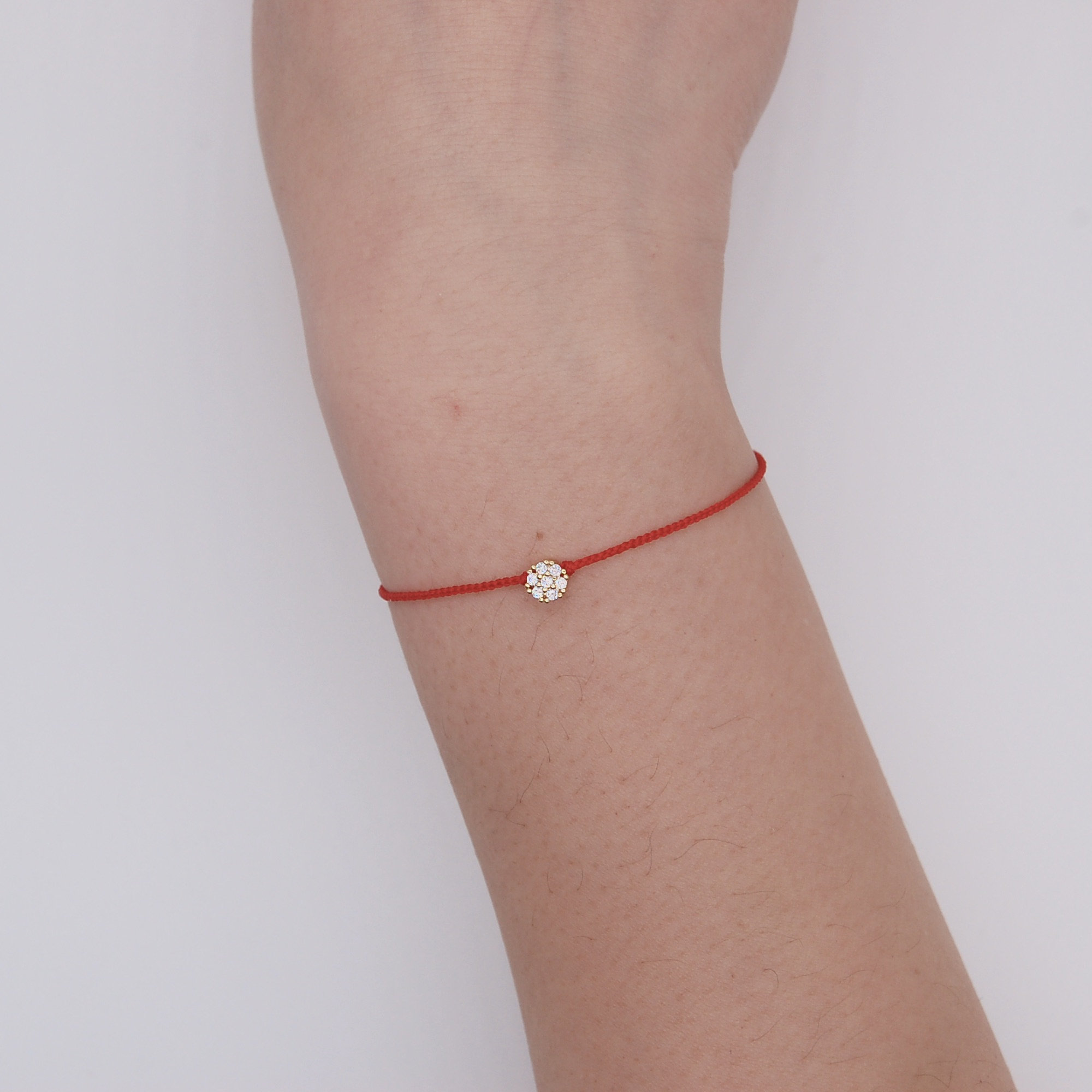 Red String Bracelet Minimalist Gold Plated Cubic Crystal Etsy