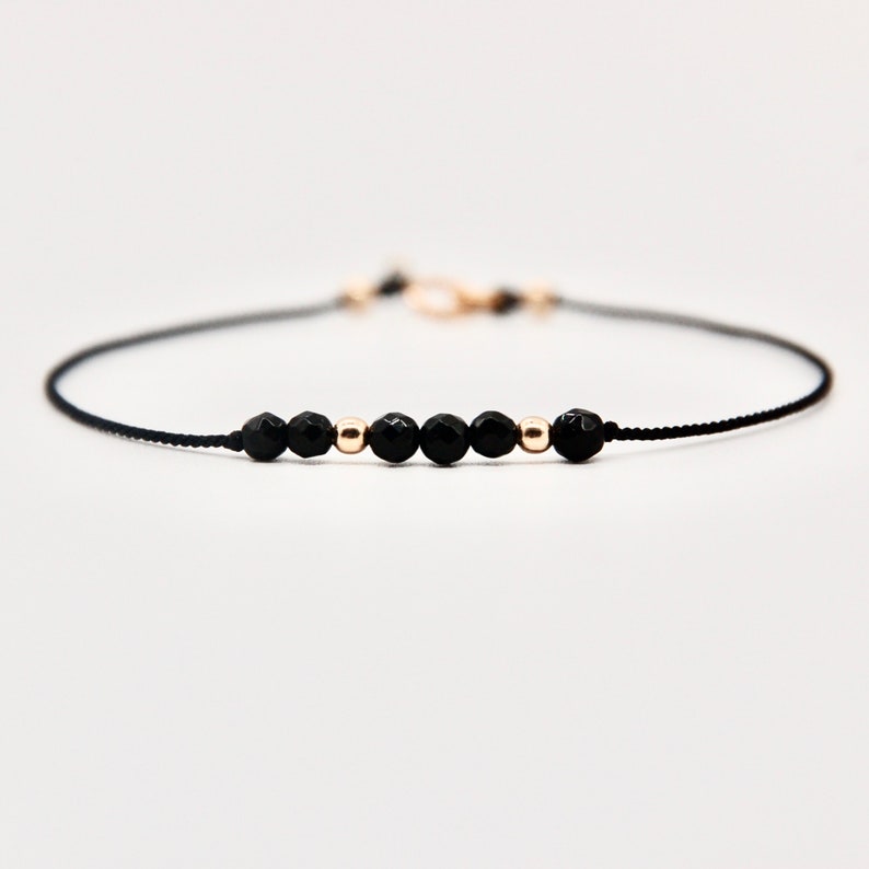 Thin Braided Dainty Cord String Bracelet Minimalist Black Onyx Etsy