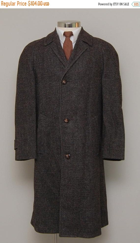 SALE 1960s men's brown check wool overcoat/ 60s men's | Etsy