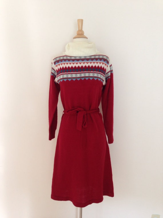 1970s sweater dress / 70s acrylic sweater dress /
