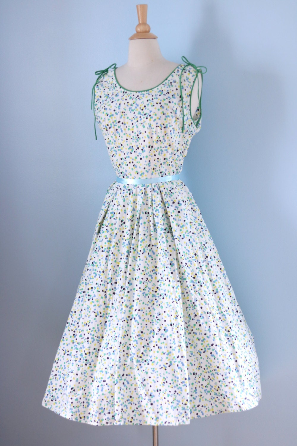 1950s Confetti Cotton Dress / 50s Party Dress / Blue Confetti - Etsy