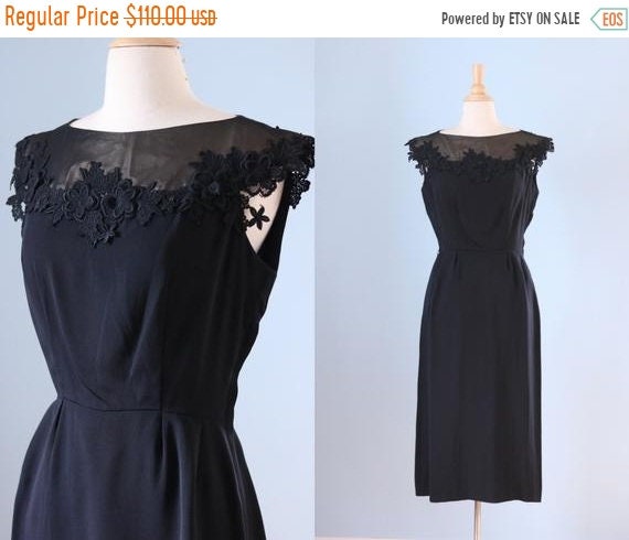 SALE 1950s black cocktail dress / 50s cut out lace