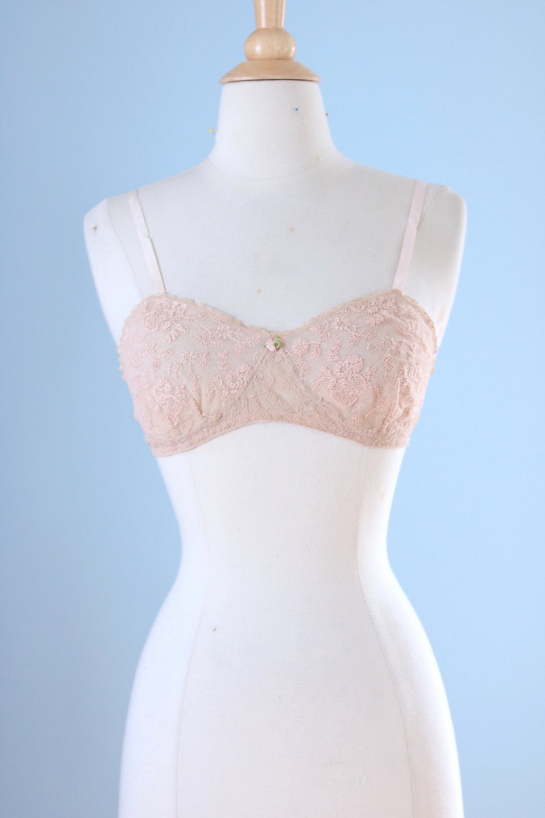 1920s Mesh Lace Bra / 20s Pale Pink Embroidered Lace Bralette Etsy