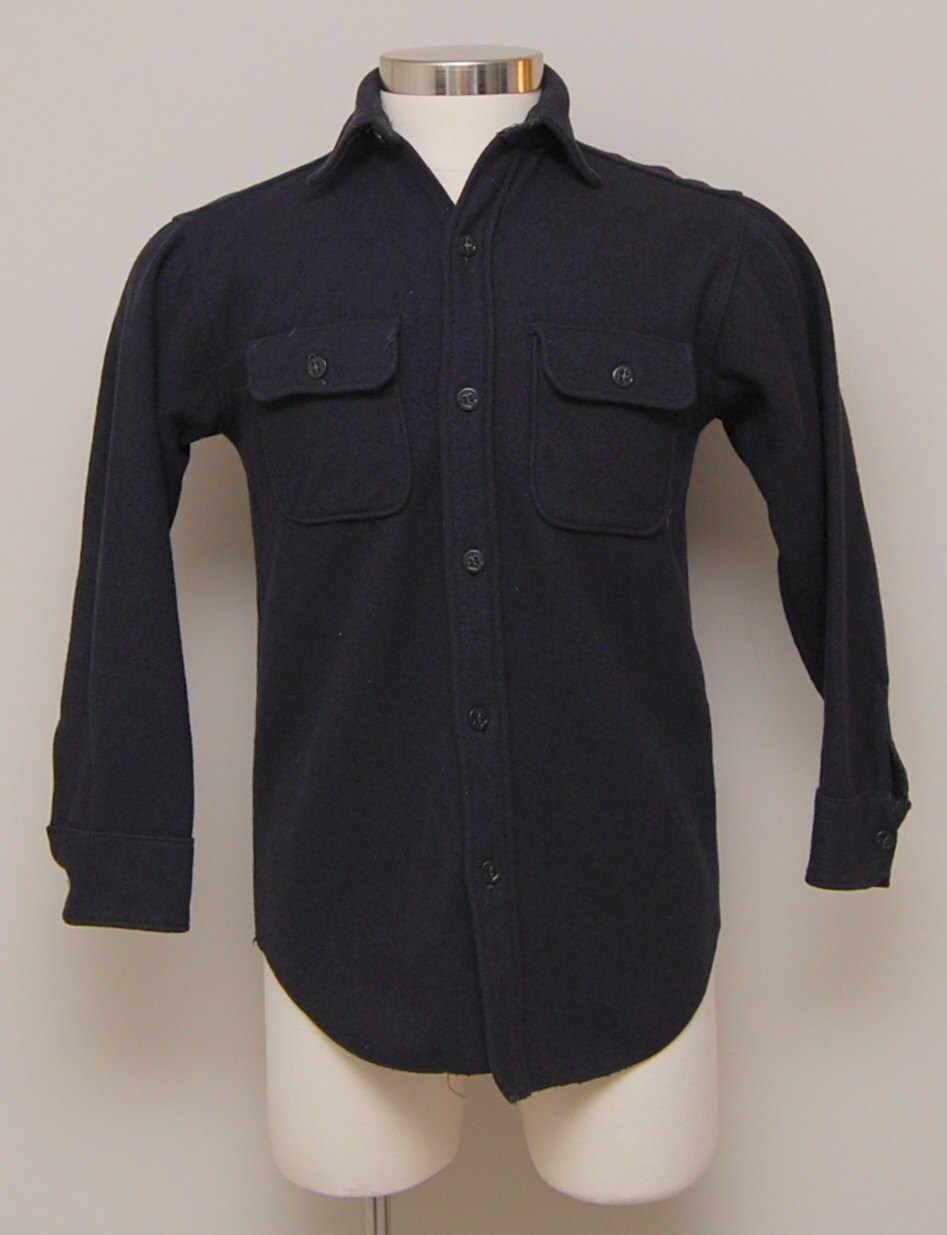 1950s men's blue wool button up shirt/ 50s men's blue Etsy