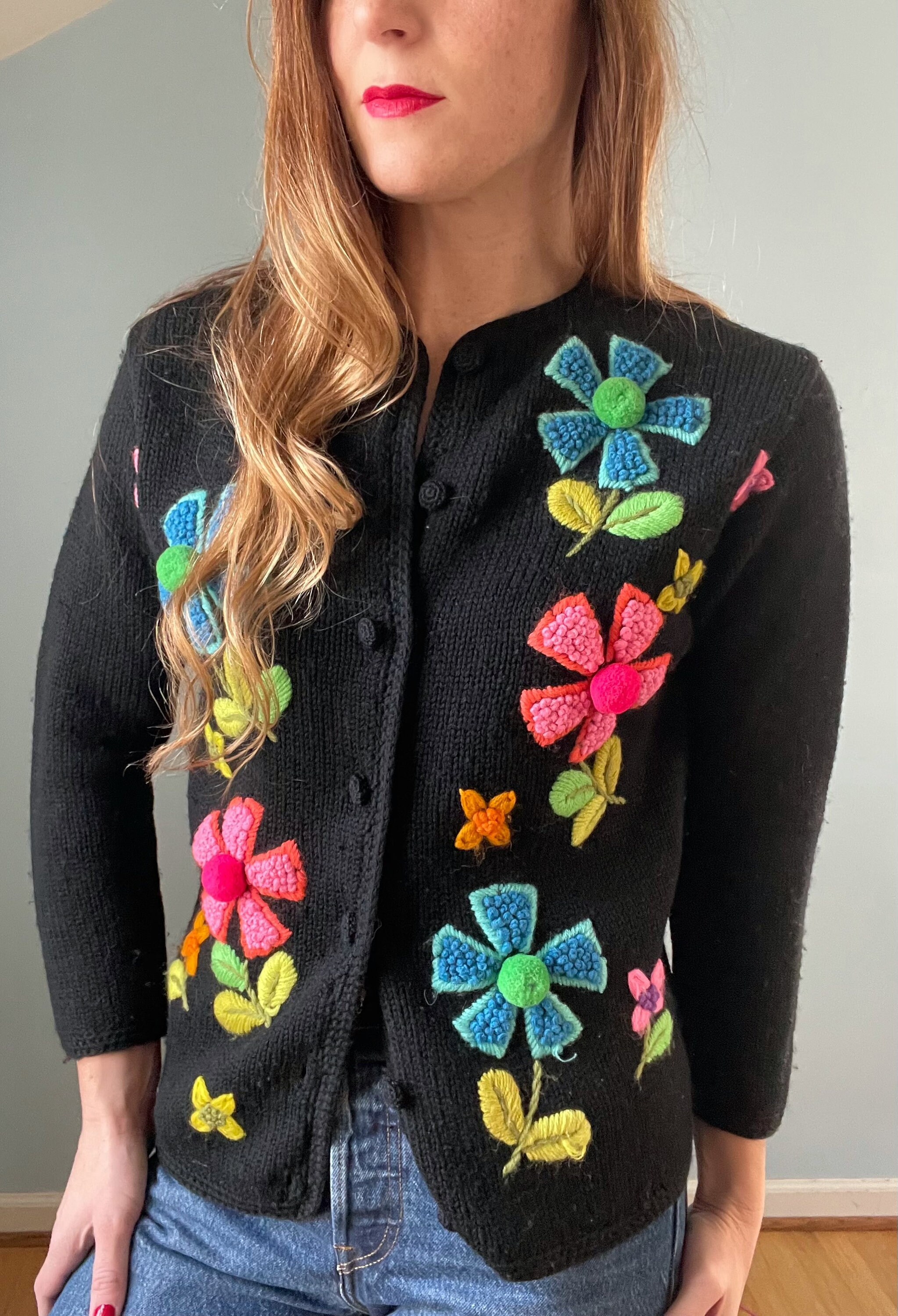flower embroidered cardigan